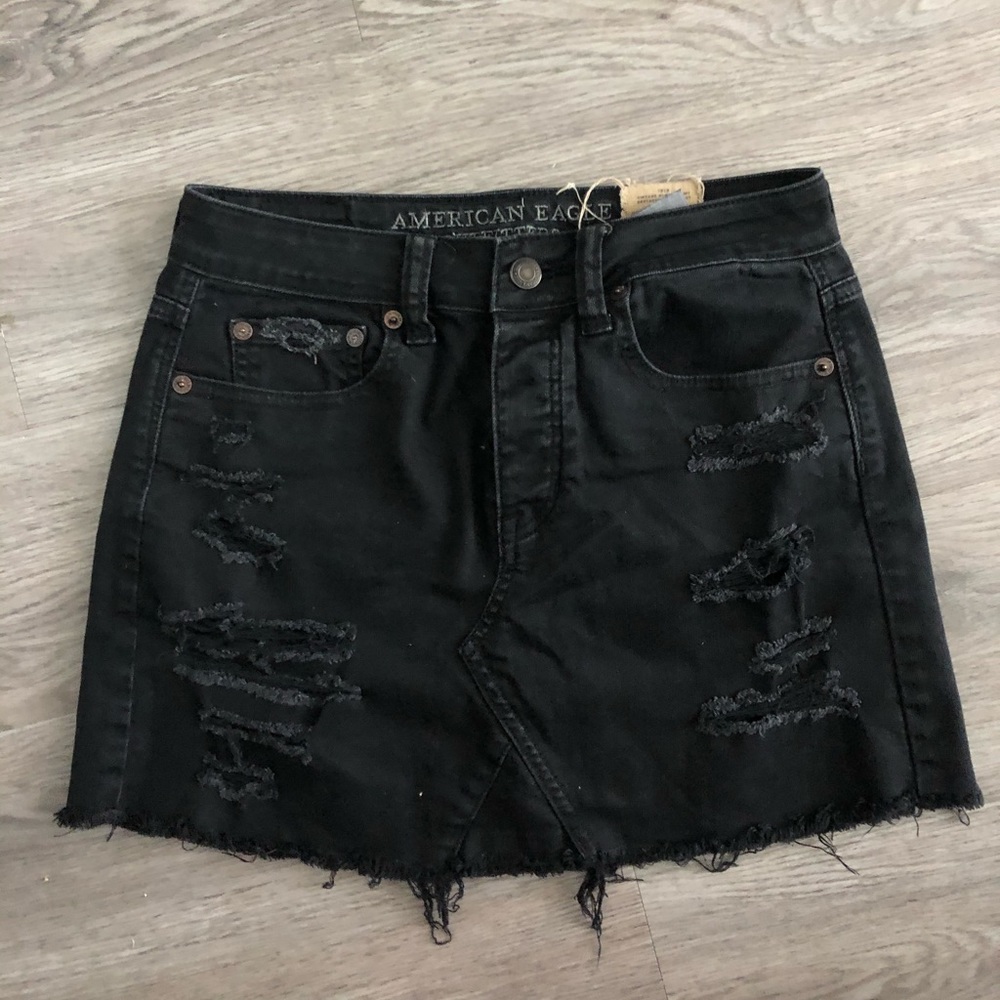 AE vintage distressed black mini denim skirt